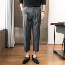 Pendant small pants mens nine-point elastic Korean trend loose straight tube business leisure 9-point Harlan suit pants