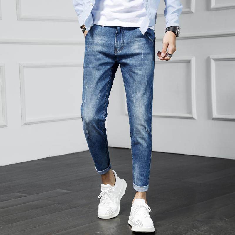 Light Color Elastic Jeans Men 90% Chauffes Body Smoke Tubes Pants Han Edition Trend Autumn Men Casual 100 hitch