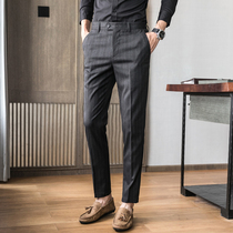 Mens vertical striped suit pants business casual trousers tidal men Korean slim feet suit pants drop feel pants