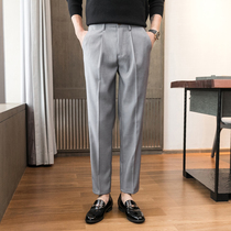 Pants mens slim elastic waist suit Korean trend loose long pants straight Harlan business casual suit pants