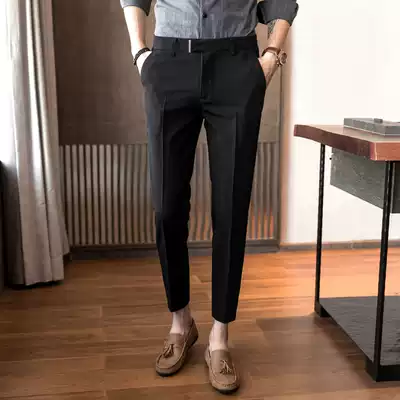 Men's nine-point trousers summer British business casual stretch pants Korean version of slim feet no ironing suit pants men