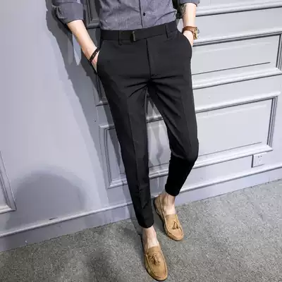 Tide Men Summer Striped Business Casual Suit ankle-length pants Men's Pipe Pants Korean Slim Stretch 9-point Pants