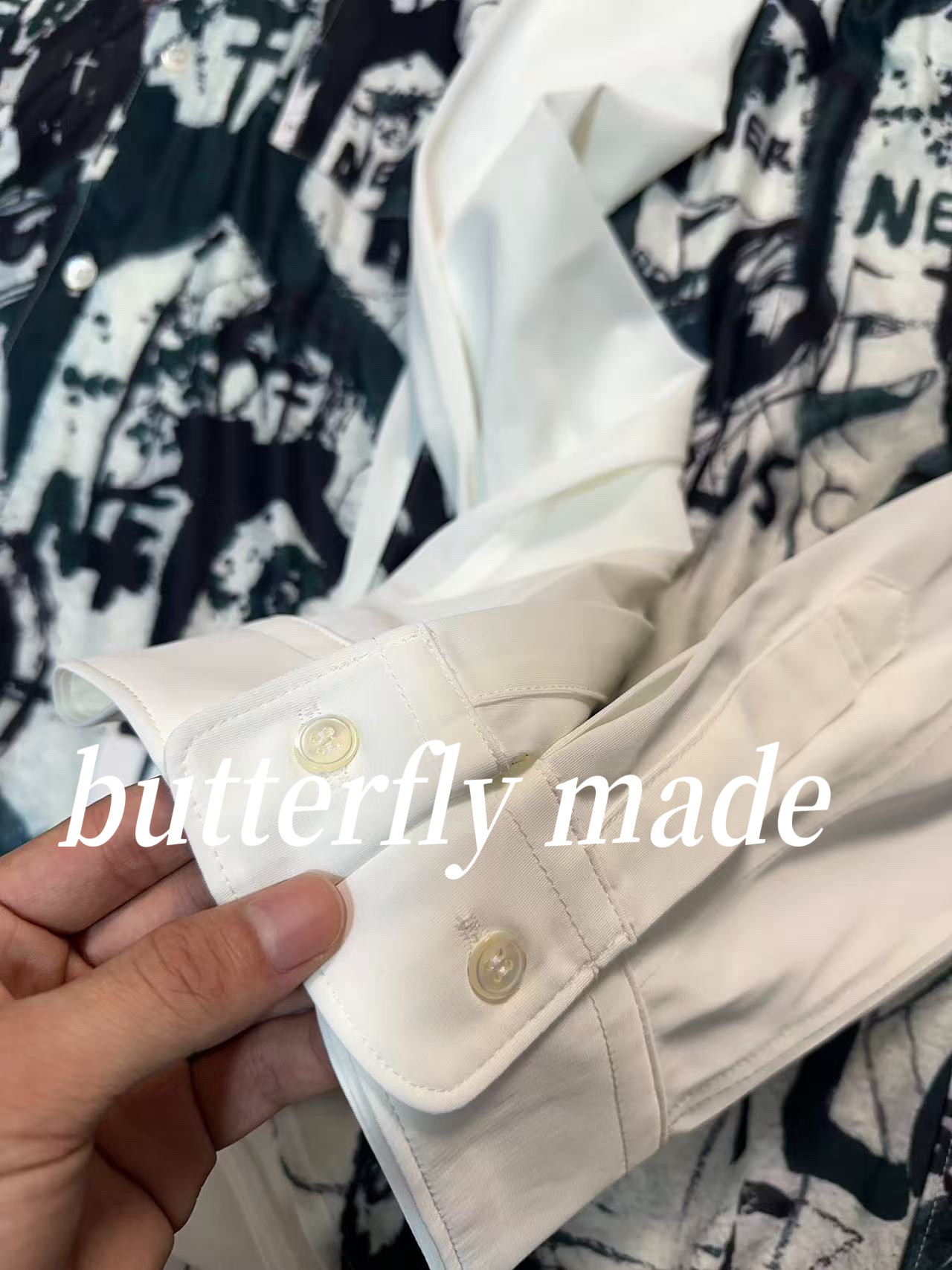 Мода Set comme des garcons cdg 19aw 主线白色手绘涂鸦满印印花长袖衬衫 Tagkita