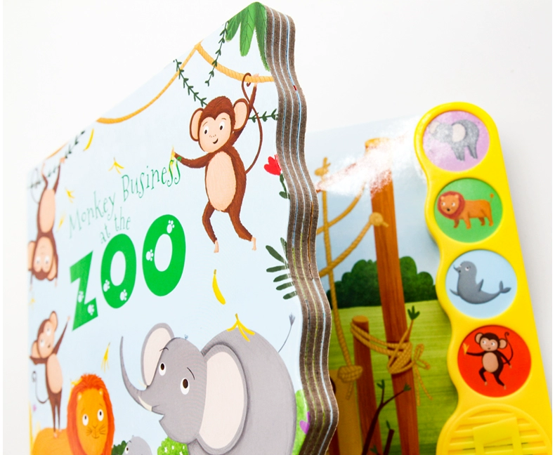 English truyện tranh gốc Monkey Business tại vườn thú Sound Book tinh nghịch khỉ sở thú Ban trò chơi cuốn sách tương tác mẹ con lạc audiobook