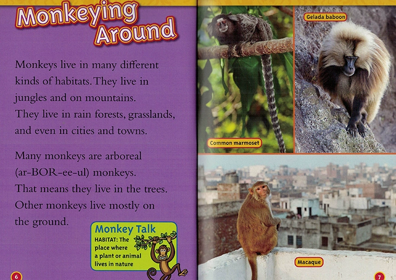 English truyện tranh gốc National Geographic Kids level2: Monkeys National Geographic Reading cho sách thiếu nhi tiếng Anh cho trẻ em từ điển bách khoa khoa học