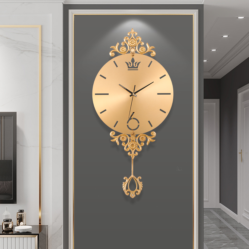 European pure copper wall clock retro American light luxury Nordic simple creative fashion silent home living room Shi Ying wall clock