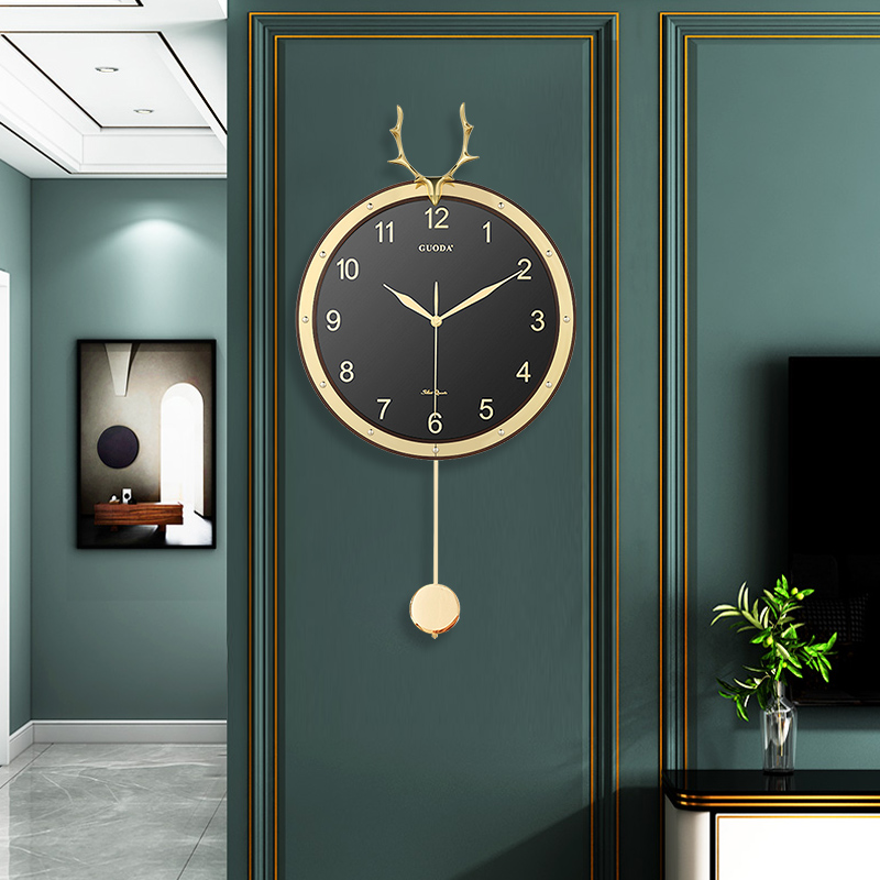 Nordic Pure Copper Deer Head and watch Living room Home Fashion Creative Eurostyle mute clock Light luxury and watch hanging wall