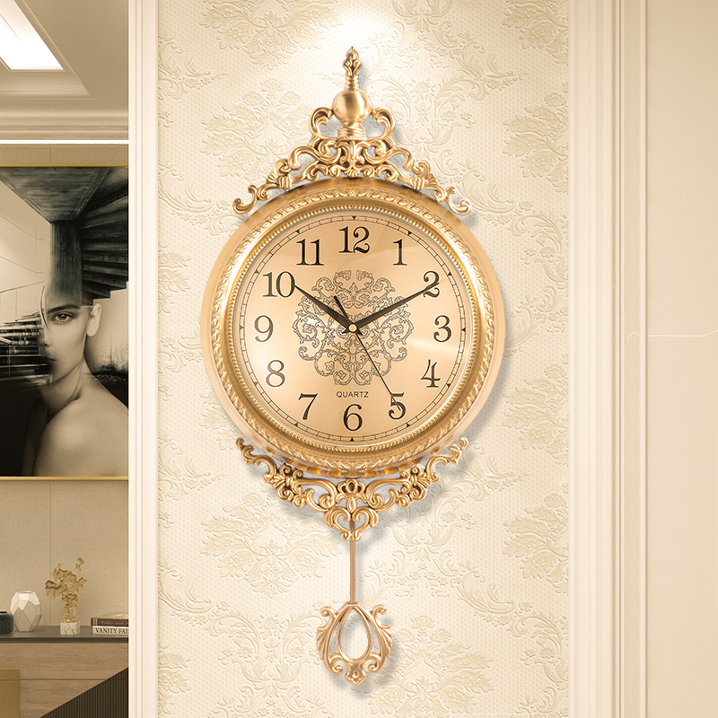 European-style clock clock American clock wall clock mute home living room creative fashion simple atmosphere swing hanging watch