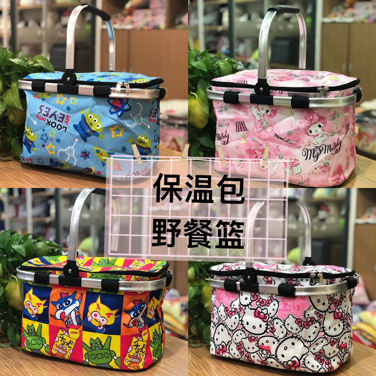 Japanese-style cartoon Snoopy folded outdoor insulation picnic basket Sesame Street handbag ice bag insulation bag