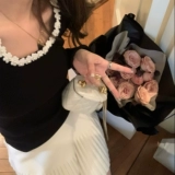 Трикотажный приятный телу свитер из жемчуга, с вышивкой, три цвета