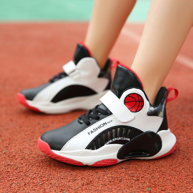 Spring boys basketball shoes in children's tide shoes specialized training sneakers autumn skin waterproof children soft solid shoes