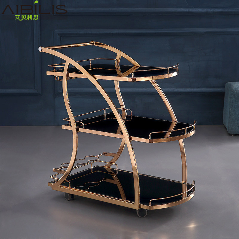High-end restaurant dining car business trolley wine car home European style three-layer beauty trolley tempered glass