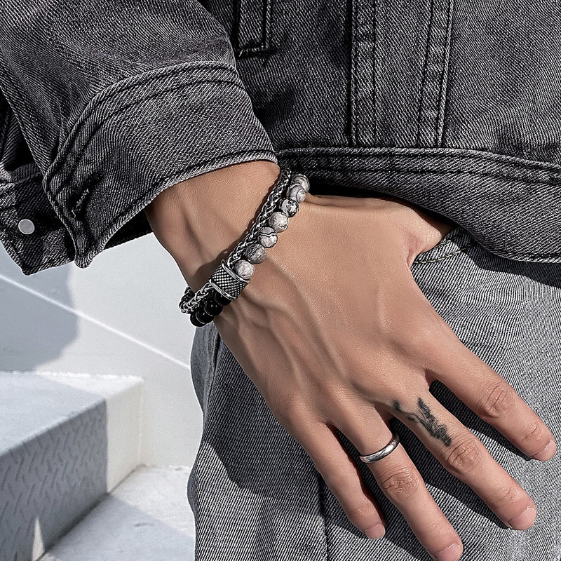 American-Style Trendy Cuban Bracelet for Men, Versatile Hip-Hop Titanium Steel Non-Fading Niche Beaded Bracelet with a High-End Feel