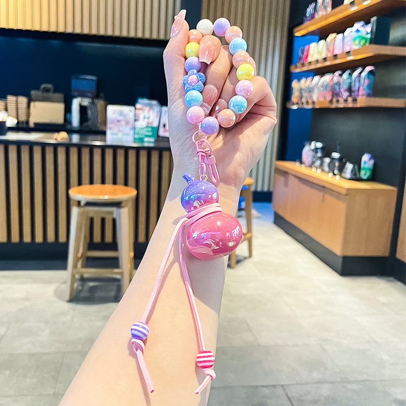 Creative Cartoon Electroplated Gourd Bracelet Keychain Acrylic Colorful Bead Key Chain Bag Pendant Small Gift