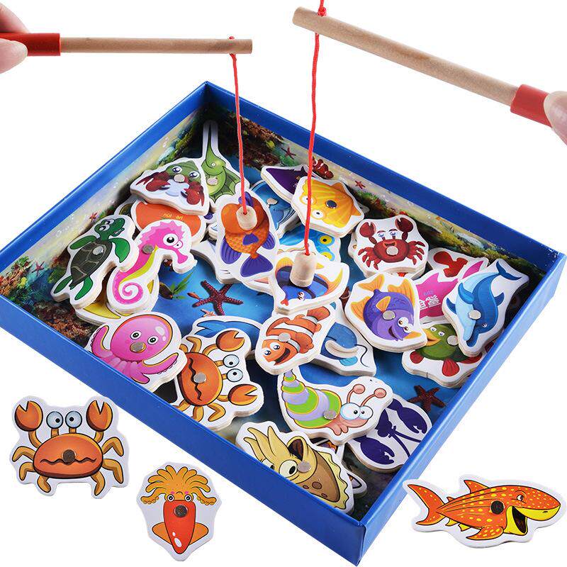 Wooden magnetic 32 pieces fishing game DDM14 parents fishing game