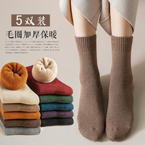 Socks womens socks autumn and winter cotton plus velvet thickened warm cotton towel socks black womens winter stockings