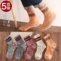 Mens socks Mid-tube socks Winter Japanese Harajuku thick line pure cotton socks thickened mens socks Autumn and winter stockings national style