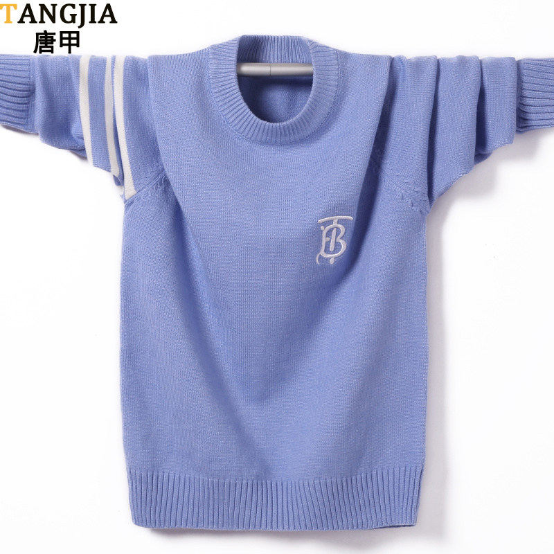 Boy's winter sweater thickened with round collar Korean version handsome wool sweatshirt loose for young students warm-knitted sweatshirt