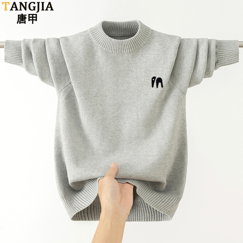 Boys' Pure Cotton Base Layer Sweater, Thin Style, Embroidered, New Autumn and Winter Knitwear for Middle and High School Students Boys' Pure Cotton Base Layer Sweater, Thin Style, Embroidered, New Autumn and Winter Knitwear for Middle and High School Students
