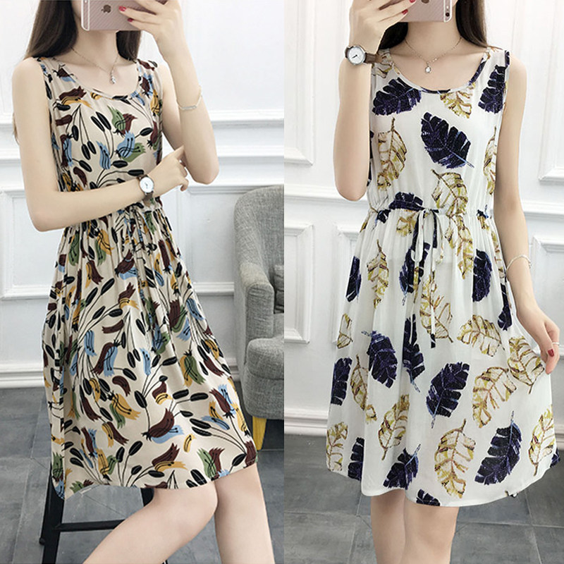 Cotton silk nightdress women's summer artificial cotton pajamas can be worn outside cotton silk floral dress thin section summer home service