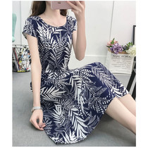 Dress cotton silk summer 2020 new large size womens clothing mid-length fat sister waist short-sleeved pocket floral skirt