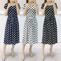 Artificial cotton silk dress mid-length cotton silk drawstring waist fashion slimming loose large size 2022 new short-sleeved