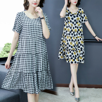 Cotton silk dress mid-length summer fashion mothers floral cotton silk large size national style loose and thin