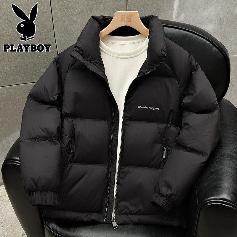 Мужской пуховик с воротником-стойкой Playboy, зима 2025, новый тренд, универсальная одежда, защищающая от холода, мужская теплая куртка