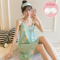 Harness Sleeping Dress Woman Summer Pure Cotton Sexual Sensation With Chest Cushion Big Code Loose Slim and Cute One-piece Dress Summer Pyjamas