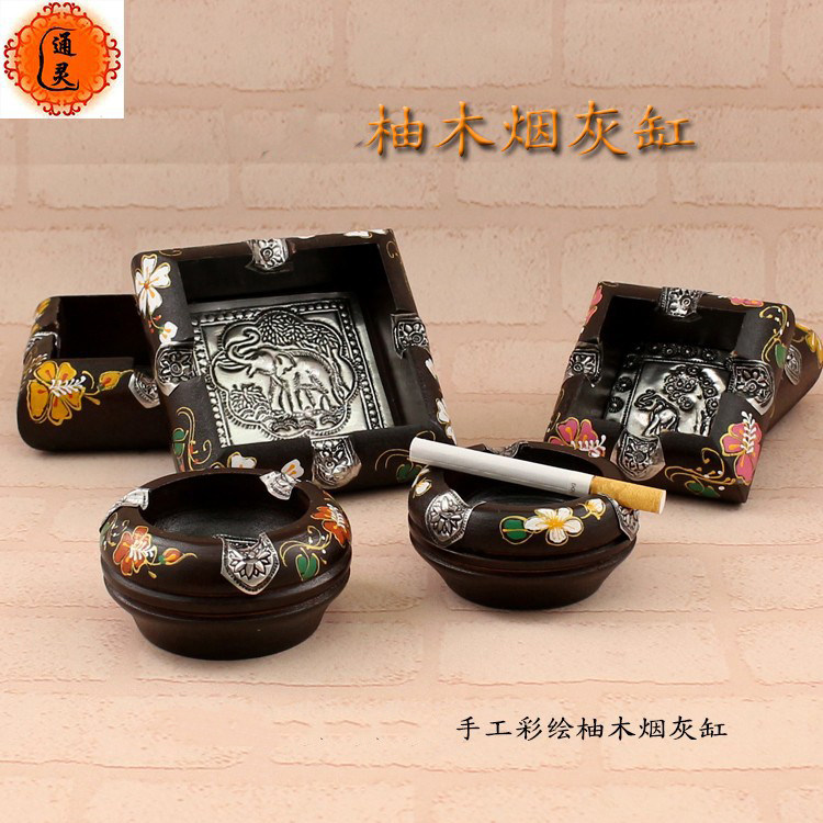 Thai Craft Card Supplies Smoke Stove Wood Color Painted Color Good Looking Smoke Pan Smoke Stove Tobacco Ash Tray Hem