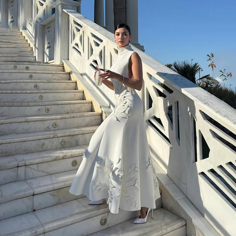 New Style Light Luxury Elegant Dress 2026 Summer Women's White Matte High-Neck Sleeveless Three-Dimensional Embossed Dress New Style Light Luxury Elegant Dress 2026 Summer Women's White Matte High-Neck Sleeveless Three-Dimensional Embossed Dress