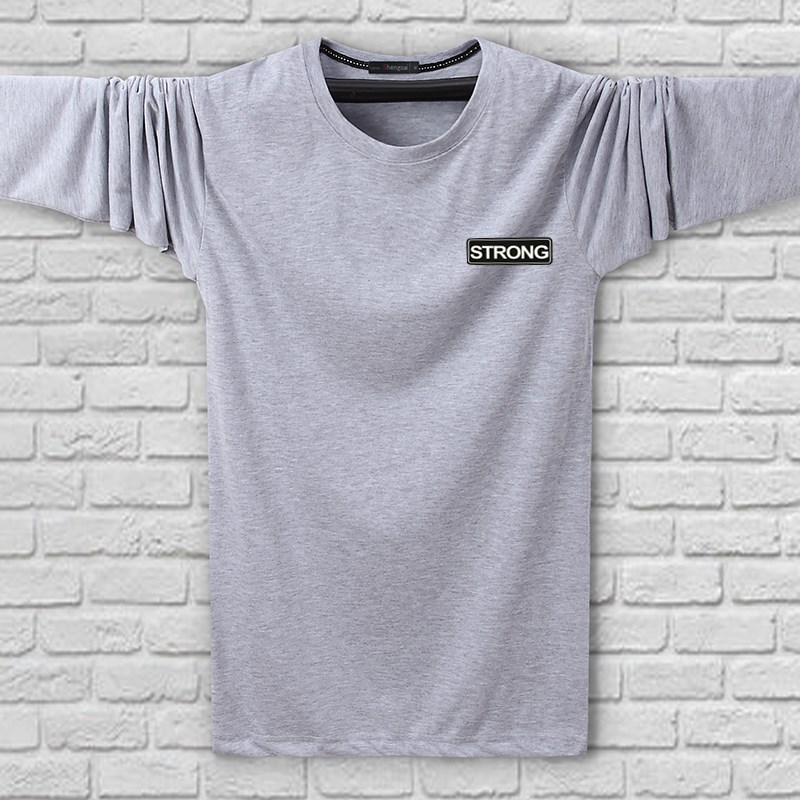 Nam dài tay T-Shirt cộng với phân bón XL lỏng bông vòng cổ màu rắn mùa thu quần áo top mặc bên trong mặc đáy áo áo thun nam đẹp