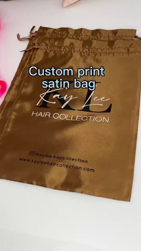 Custom Printed Small Silk Drawstring Bags Brown Satin Pouch For Hair