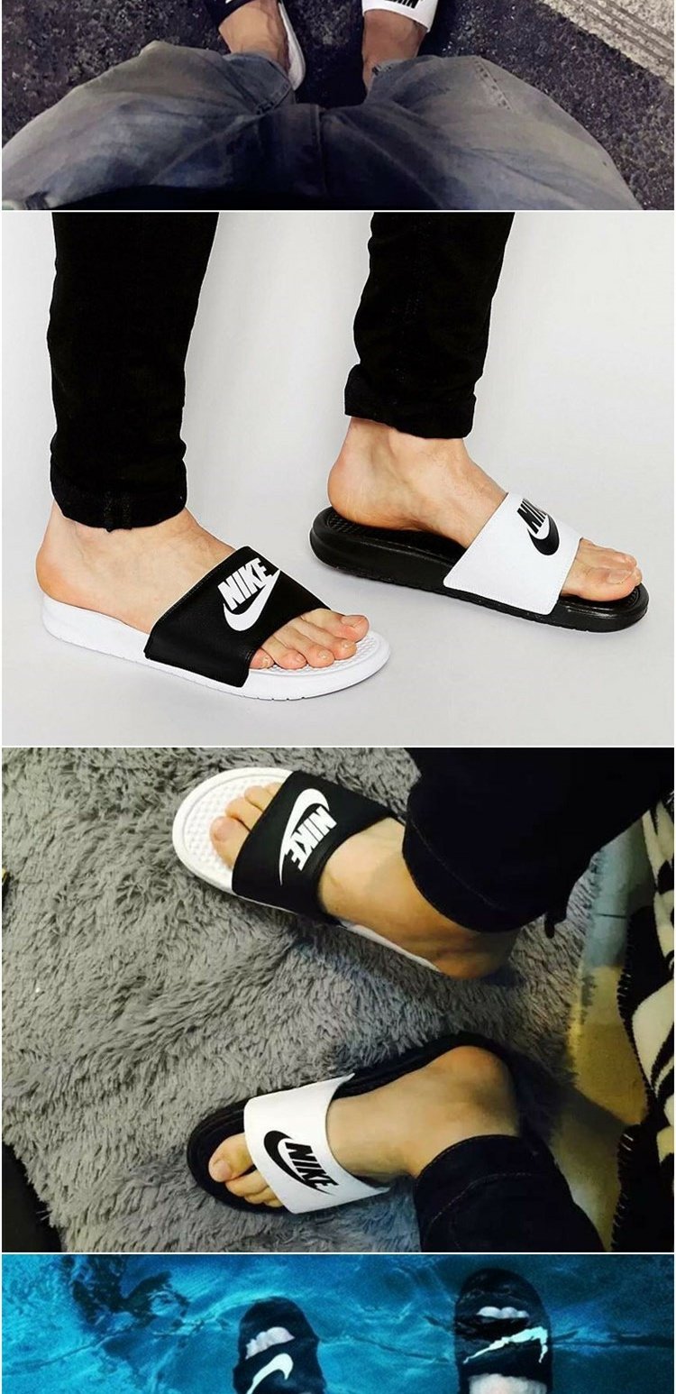 Nike Nike Benassi mùa hè nam và nữ chữ đen trắng slippers dép thể thao và giải trí 818736-011 dép jordan chính hãng