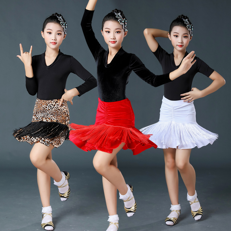 Latin Dance Children New Girl Long Sleeve Su Dance Dress Young Professional Practice Show Clothes