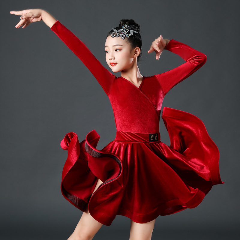 Latin Dance Dress Girls and Children's Examination Competition Spring and Autumn Latin Dress Training Costume