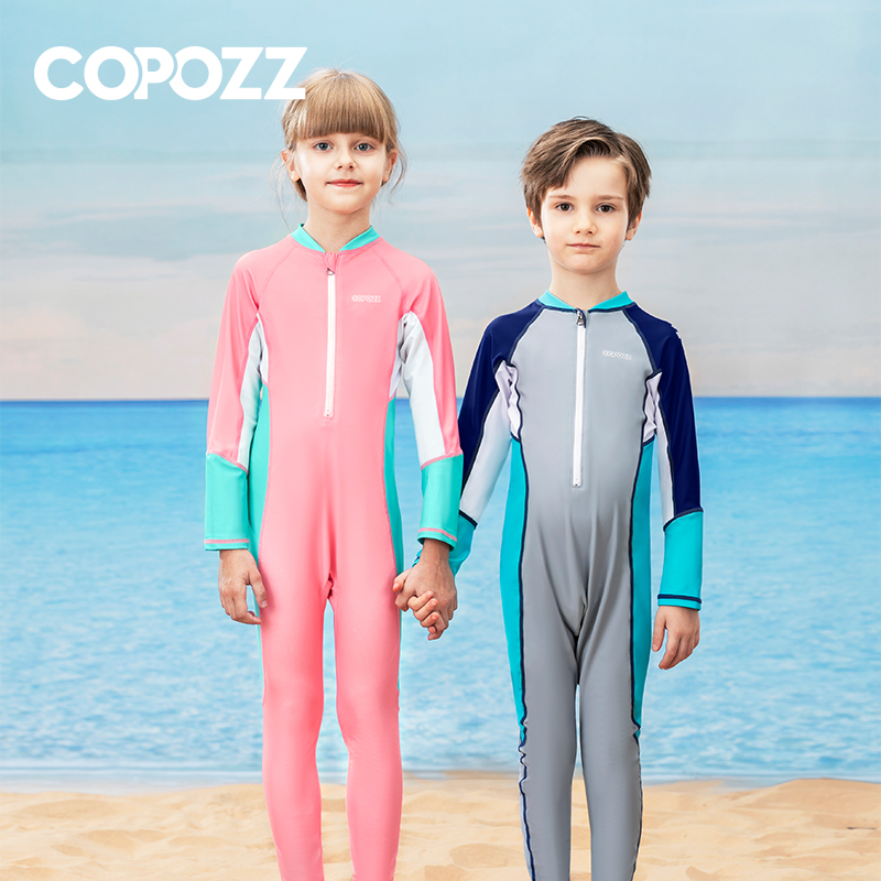 COPOZZ children's swimsuit girls long-sleeved one-piece sunscreen swim small, medium and large children's professional swimsuit girls baby new