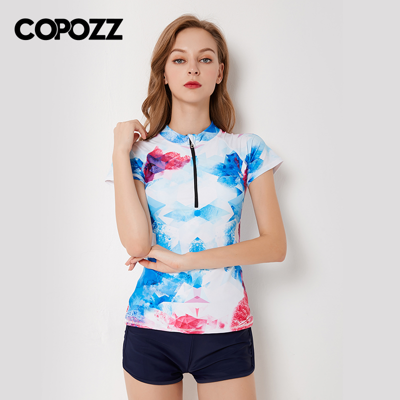 COPOZZ swimsuit women's two-piece short-sleeved flat-angle spa conservative belly cover thin fairy fan sexy small-breasted swimsuit