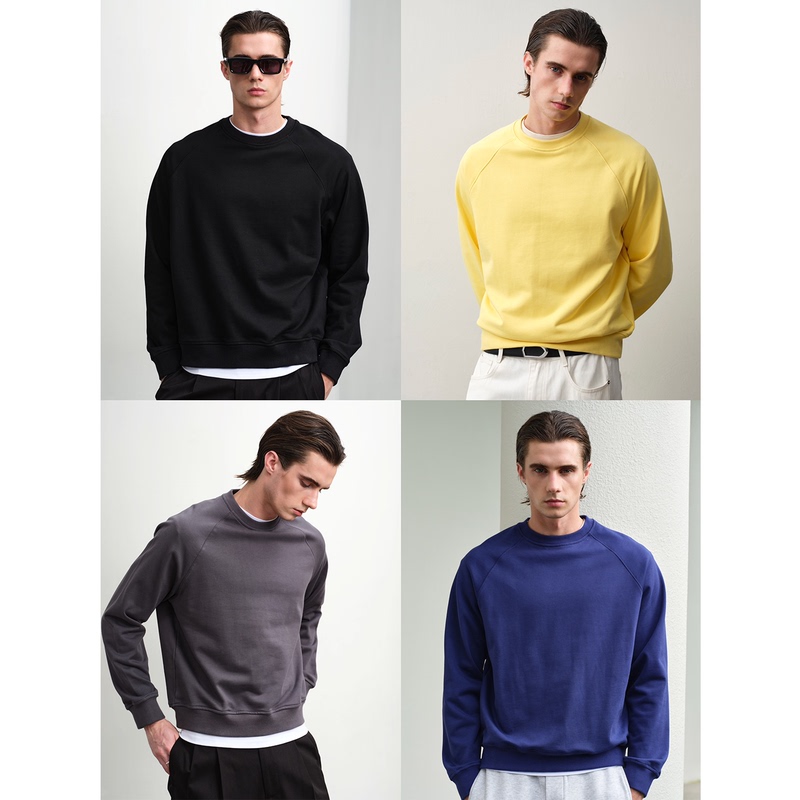 Luxb'Skin-Friendly' Short Wide-Cut Crew Neck Sweatshirt, All-Cotton, Multi-Color, Commuting Essential, Fashionable Tailoring