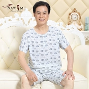 Mùa hè nam cotton lụa đồ ngủ cha trung niên ông già nhân tạo cotton dịch vụ nhà phần mỏng trung và cũ tuổi ngắn tay phù hợp với