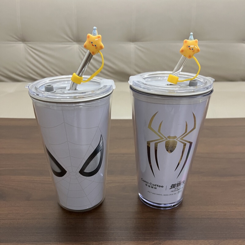 Kudi Co-Branded Spider-Man Stainless Steel Cold-Changing Cup Modification DIY Cup Lid Glass 304 Straw Acrylic Shell