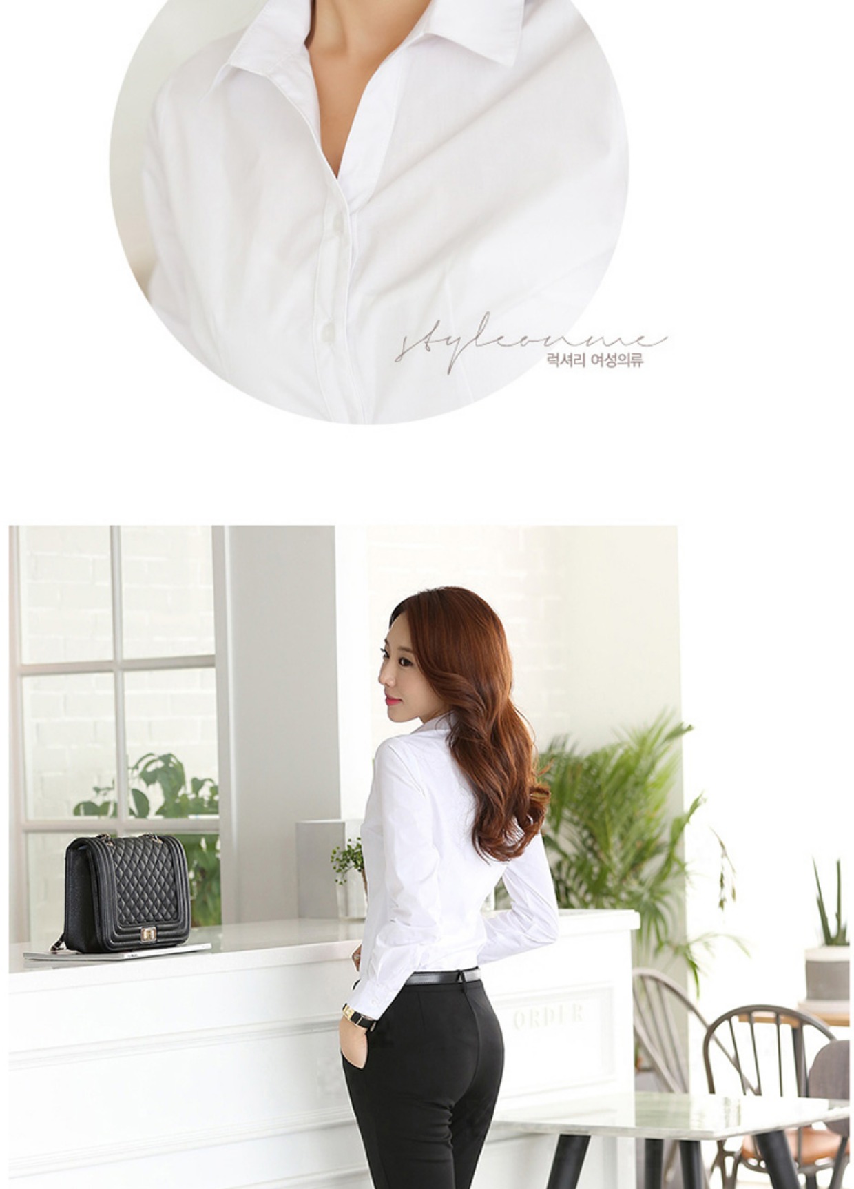 Áo sơ mi trắng nữ tay dài Han Fan chuyên nghiệp mặc xuân hè mới v-cổ Áo sơ mi mỏng đáy quần chính thức mặc áo liền quần sơ mi nữ