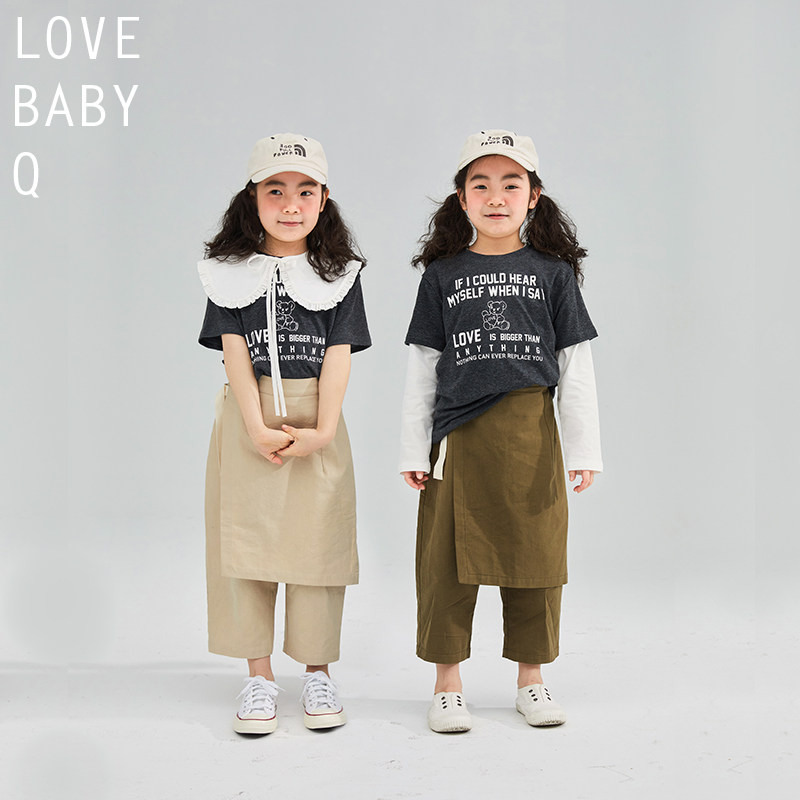 LBQ Original Children's Clothing Japanese DD style high - flap slick ash can be superimposed on short - sleeved T - shirt for boys and girls