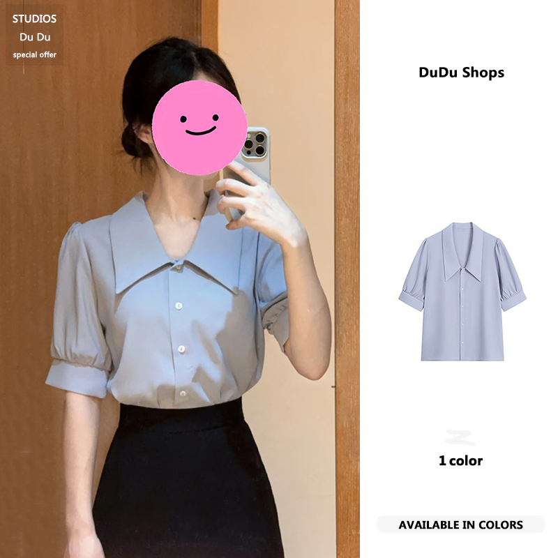 ブルーシャツレディース夏新作通勤面接プロフェッショナルフォーマルウェア高級公務員キャリア教師シャツ