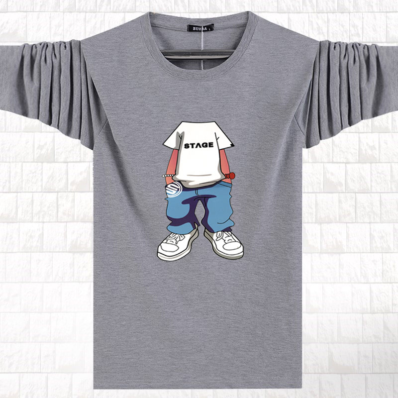 Mùa thu mới tay dài nam áo thun mùa xuân và mùa thu mỏng của cổ tròn cotton cộng với chất béo cỡ lớn thả lỏng áo sơ mi mùa thu áo thun ba lỗ nam