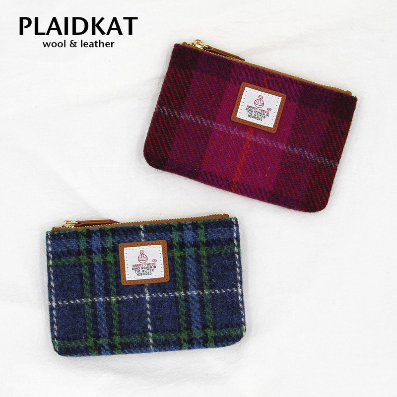 Plaidkat Harris Tweed Scottish Harris Tweed Key Coin Purse Soft Card Holder Coin Bag