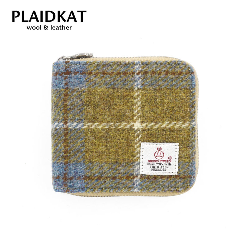Plaidkat Harris Tweed Short Zipper Wallet Women's Harris Tweed Plaid Wallet