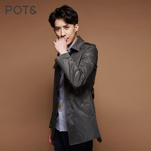 拉夏贝尔旗下 POTE 经典款 男式单排扣中长款风衣外套 天猫优惠券折后￥199包邮（￥399-200）2色可选