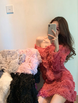 2021 New Korean version of autumn and winter long sleeve wear V collar pullover loose hair medium length thick sweater skirt women