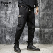 Autumn new trendy brand functional overalls mens loose plus fat plus size fat casual pants drawstring harem pants